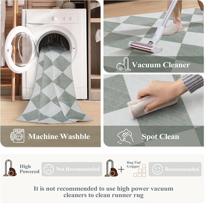 Beeiva Checkered Print Bathroom Runner Rug 2x6, Washable Non Slip Runner Rug - Image 4