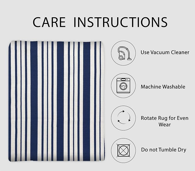 IOHOUZE Navy and White Striped Rug 2.3'x3.6' Front Door Rugs Outdoor, Small - Image 5