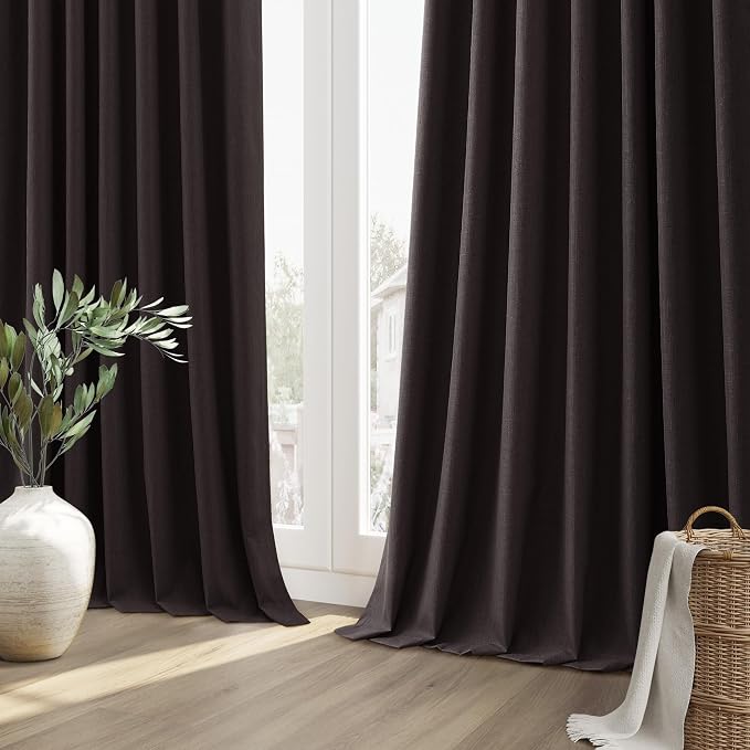 Guken Cocoa Coffee 100% Blackout Linen Curtains 96 Inch Length 2 Panels Set - Image 10