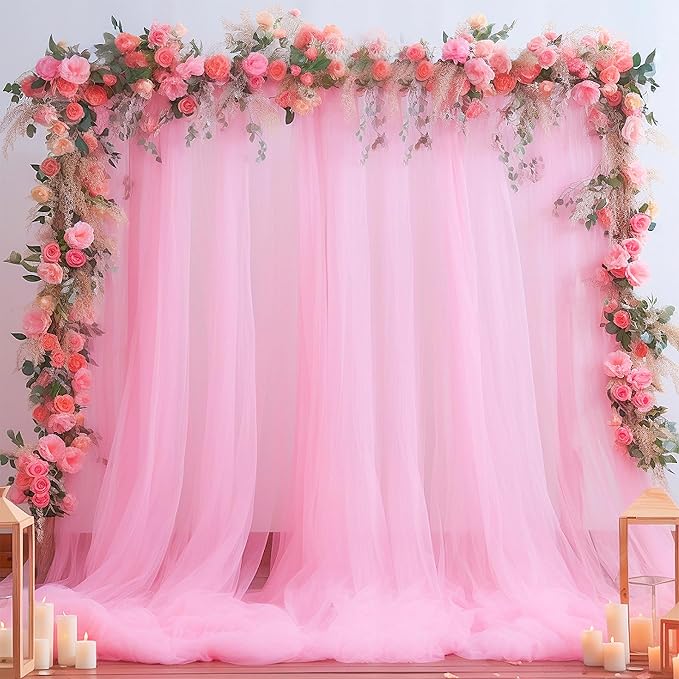 20ft x 12ft Pink Tulle Backdrop Curtain - Image 8