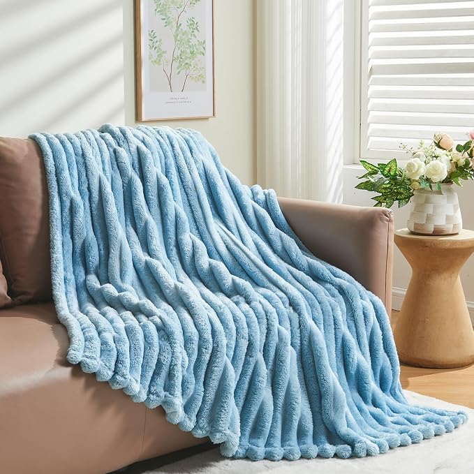 NEWCOSPLAY Super Soft Twin Blanket Blue Premium Silky Flannel Fleece 3D Ribbed - Image 8