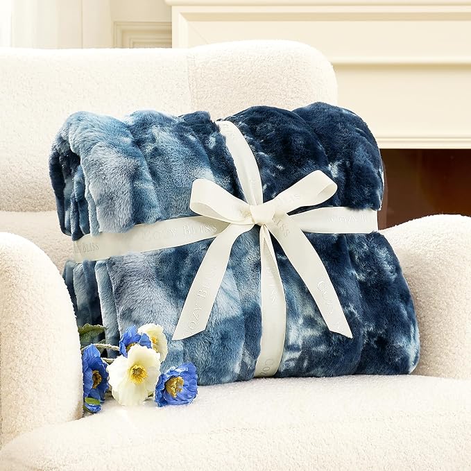 Cozy Bliss Deluxe Striped Rabbit Faux Fur Throw Blanket, Soft Fluffy Warm Plush - Image 4