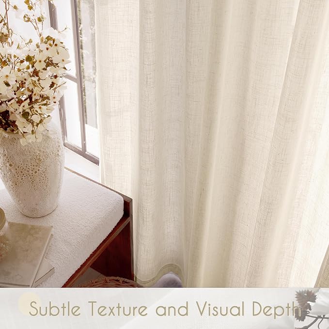 Apricot Linen Curtain 90 inch Length 2 Panels Set Back Tab Light Filtering - Image 4