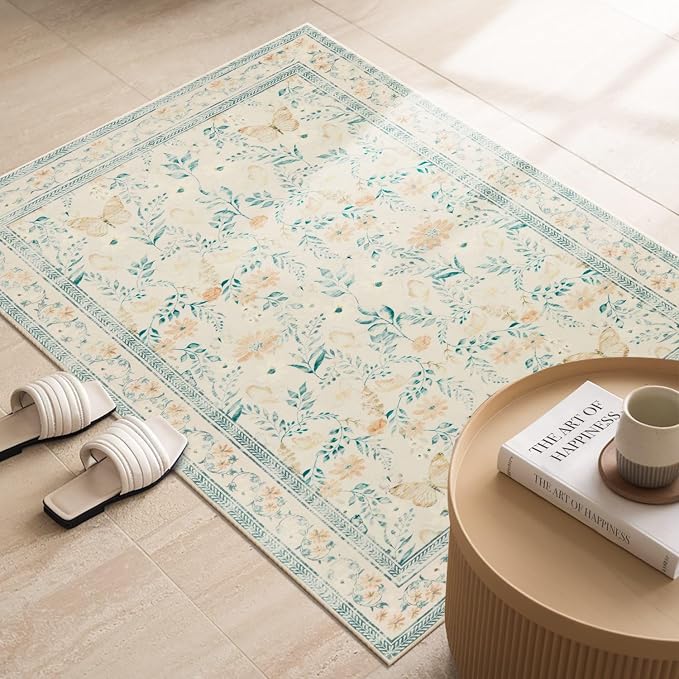 Rugxara Door Mat Floral Entryway Rug, Washable Samll 2x3 Rug, Boho Beige Front - Image 3