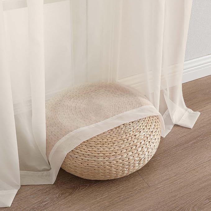 Chyhomenyc Cream Sheer Curtains 63 Inches Long 2 Panels, Light Filtering Bright - Image 8