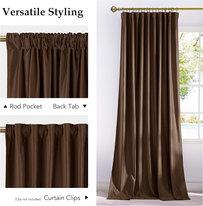NICETOWN Brown Blackout Velvet Curtains 120 Inch Length - Image 4
