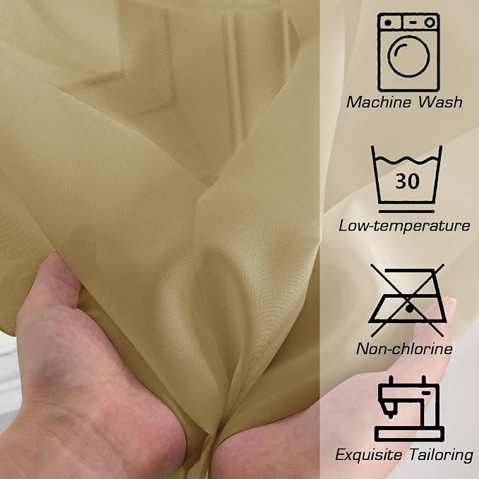 OWENIE Gold Sheer Curtains 84 Inch Length 2 Panels Set, Light Filtering Voile - Image 5