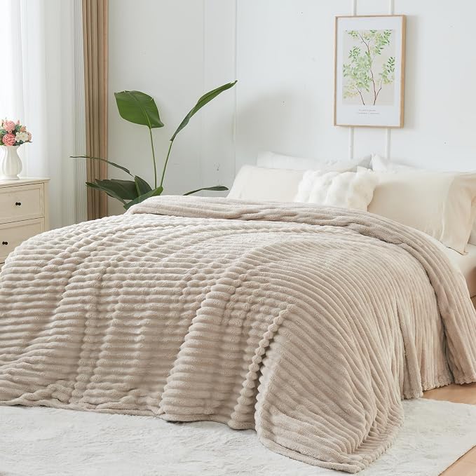NEWCOSPLAY Super Soft Twin Blanket Linen Premium Silky Flannel Fleece 3D Ribbed - Image 9