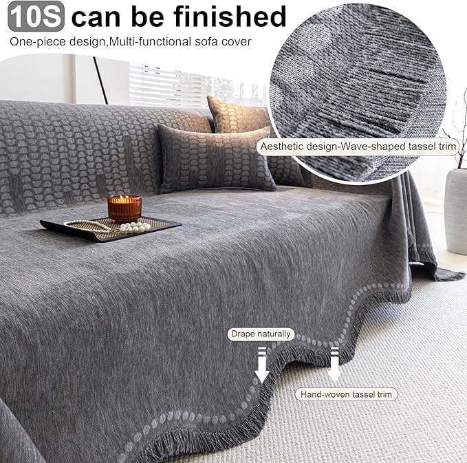 ROOMLIFE Gray Couch Cover Boho Sofa Covers - Image 3