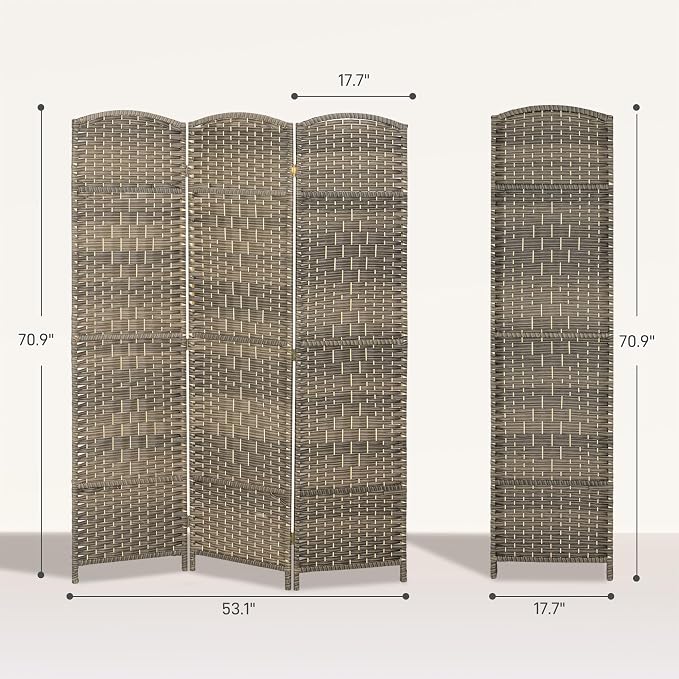 HOMCOM Room Divider, 6 Ft 3 Panel Folding Privacy Screen, Hand-Woven PP Wall - Image 7