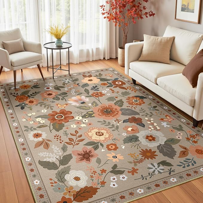RELEANY Floral Nursery 4x6 Area Rugs Washable Print Boho Cute Carpet Non Slip - Image 2