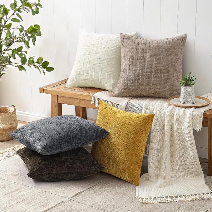 decorUhome Oatmeal Chenille Throw Pillow Covers 18x18 Set of 2 Textured Soft - Image 5