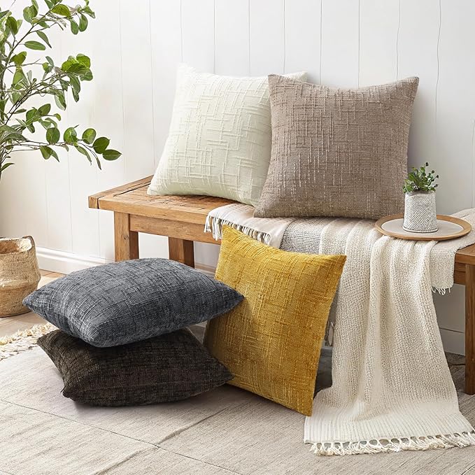 decorUhome Dark Grey Chenille Throw Pillow Covers 16x16 Set of 2 Textured Soft - Image 6