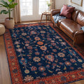 Tangsoo Floral Area Rug 4x6 Machine Washable Red Blue Rug Non-Slip Vintage by Tangsoo