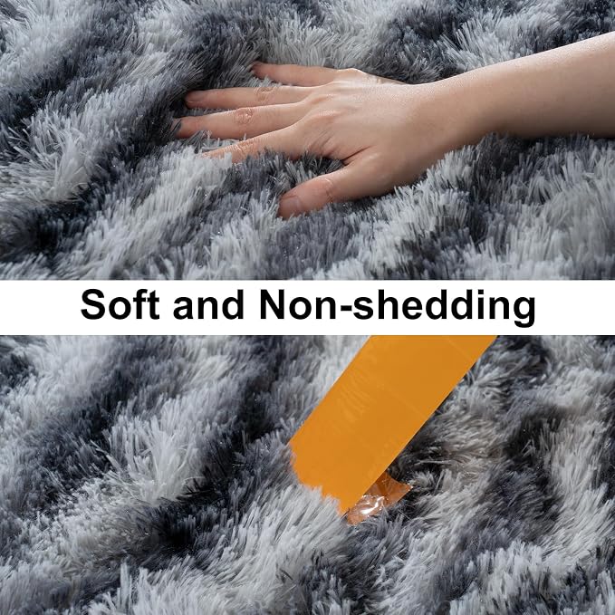 Soft Runner Rugs for Bedroom Hallways, 2x4 Black and White Fluffy Shag Throw - Image 6