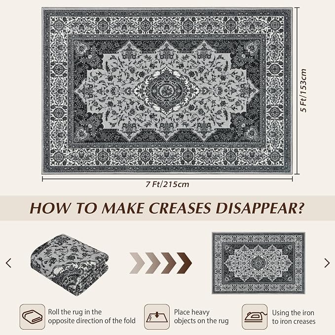 Area Rug for Living Room, 5x7Ft Machine Washable Grey Rugs for Bedroom - Image 2