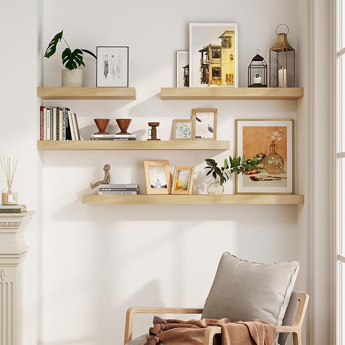 Wood Floating Shelves For Wall, 24”W x 9”D x 1.56”H Deep Wood Wall Shelves for - Image 2