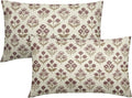 Brown Burgundy Floral Pillow Covers 12x20 Inch Set of 2, Block Print Lumbar by Sivirary