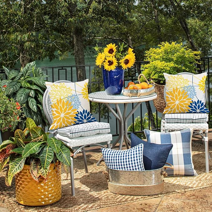 DFXSZ Yellow Blue Outdoor Pillow Cover 18X18 Inch Set of 2 Outdoor Waterproof - Image 5