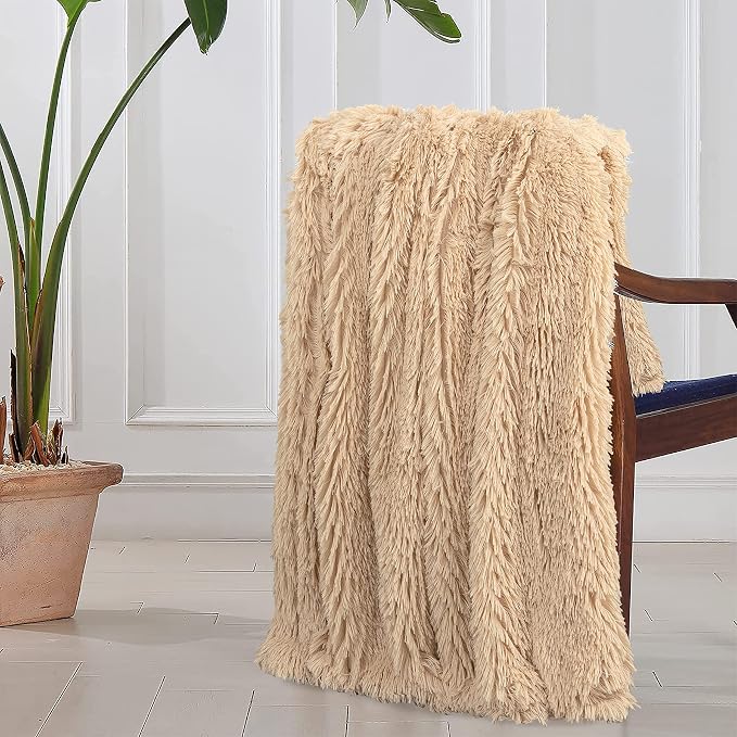 Tuddrom Decorative Extra Soft Faux Fur Blanket Queen Size 80" x 90", Solid - Image 7