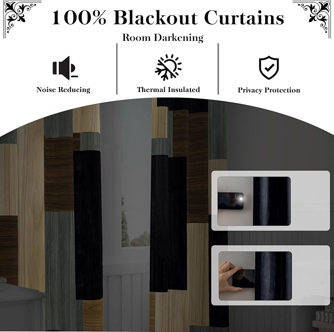 Tyrot Wood Print Retro 100% Blackout Curtains - Image 3