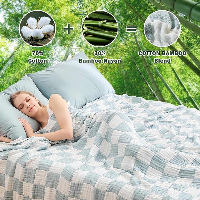 EMME Checkered Cotton Blanket Twin Large 60"x80" 100% Muslin - Image 2