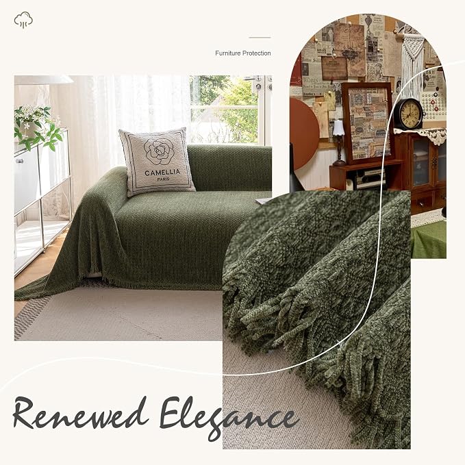 ROOMLIFE Green Sofa Cover, Vintage Boho Couch Cover - Image 4