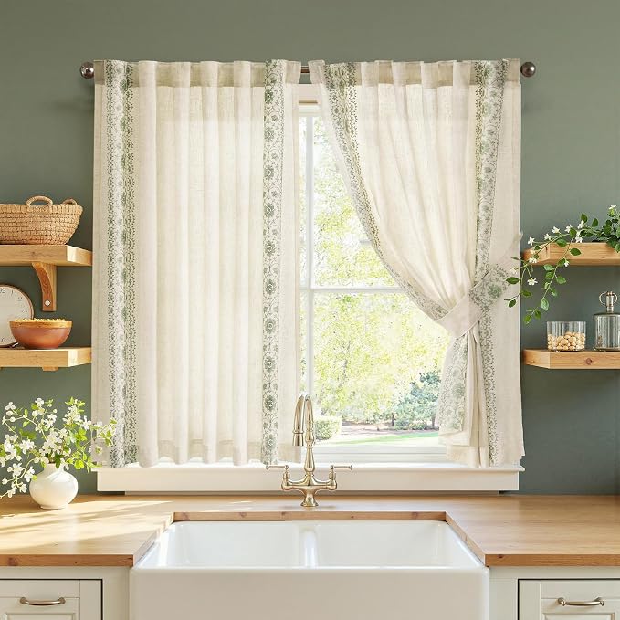 jinchan Small Window Curtains 45 Inch Length Linen Cafe Curtains by JINCHAN
