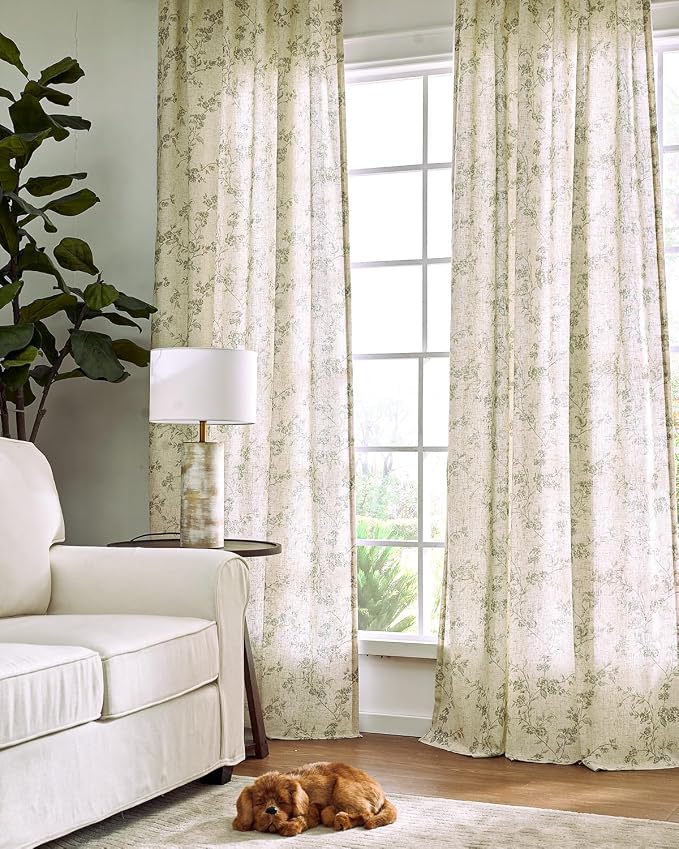 jinchan Linen Floral Curtains for Living Room 84 Inch Length Sage Green Printed - Image 6