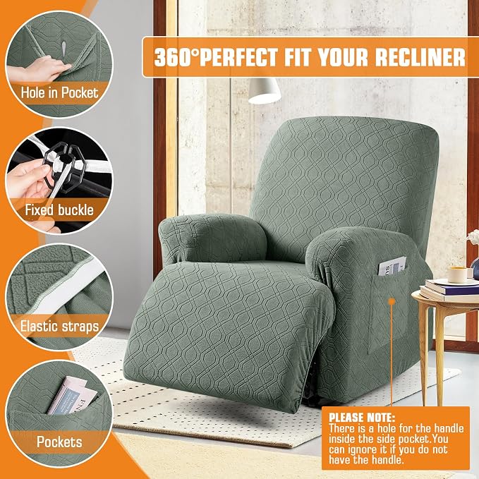 VANSOFY Recliner Chair Cover, 3-Pieces Stretch Recliner Covers - Image 5