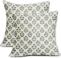 Dusty Blue Floral Pillow Covers 16x16 Inch Set of 2, Vintage Flower Block Print by Sivirary