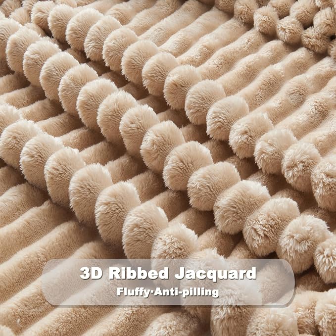 NEWCOSPLAY Super Soft Twin Blanket Brown Premium Silky Flannel Fleece 3D Ribbed - Image 7