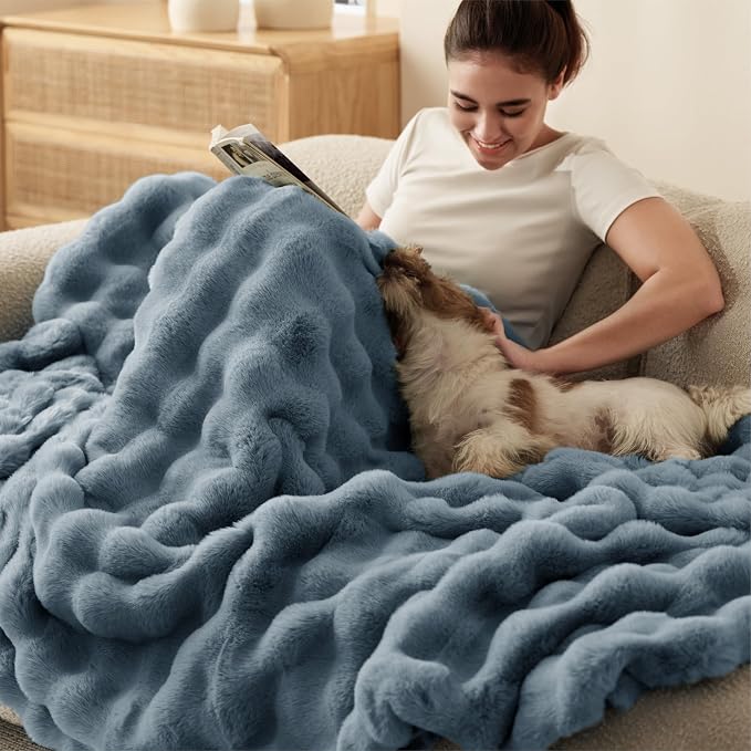 Bedsure GentleSoft Fluffy Fuzzy Greyish Blue Throw Blanket, Soft Cozy Fleece by BEDSURE