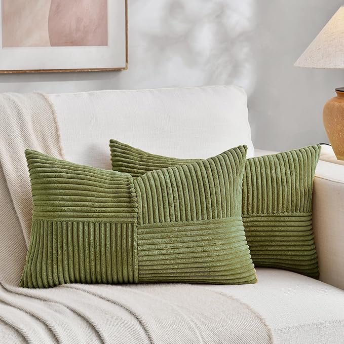 Fancy Homi 2 Packs Moss Green Lumbar Decorative Throw Pillow Covers 16x32 Inch by Fancy+Homi