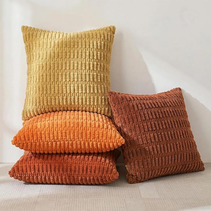 Fancy Homi Set of 4 Burnt Orange Fall Decorative Throw Pillow Covers 14x14 Inch - Image 2