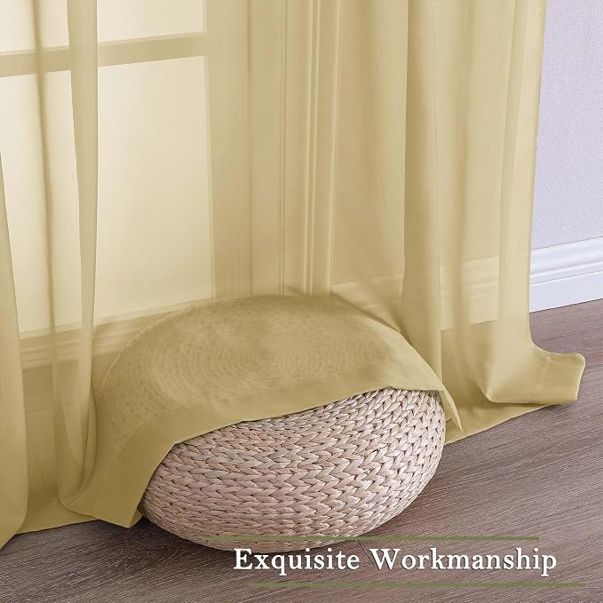 Lecloud Gold Sheer Curtains 108 Inches Long 2 Panels, Dual Rod Pocket Light - Image 4