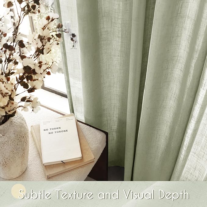 Linen Blend Sage Green Curtains 96 inch Length 2 Panels - Image 4