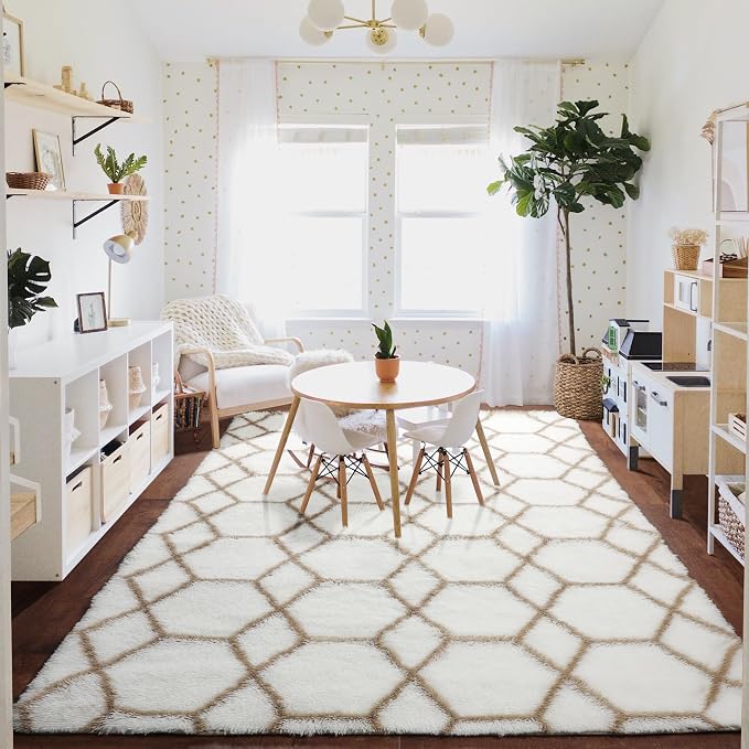 ONASAR 7x9 Area Rugs for Living Room Bedroom, Large Fluffy White and Beige - Image 8