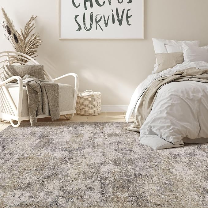 Nakagishi 7x9 Area Rugs Living Room: Washable Abstract Large Neutral Soft Rug - Image 5