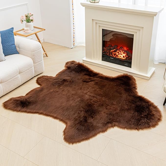 Brown Bear Rug Faux Cowhide Rug Animal Print Area Rug Faux Sheepskin Fur Carpet - Image 2