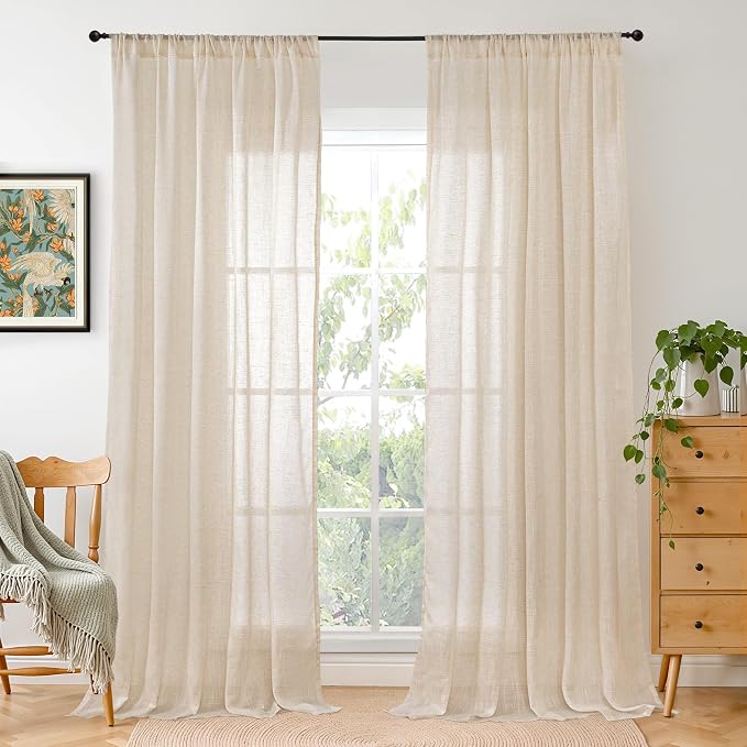 BGment Natural Tan Linen Curtains 80 Inches Long by BGment