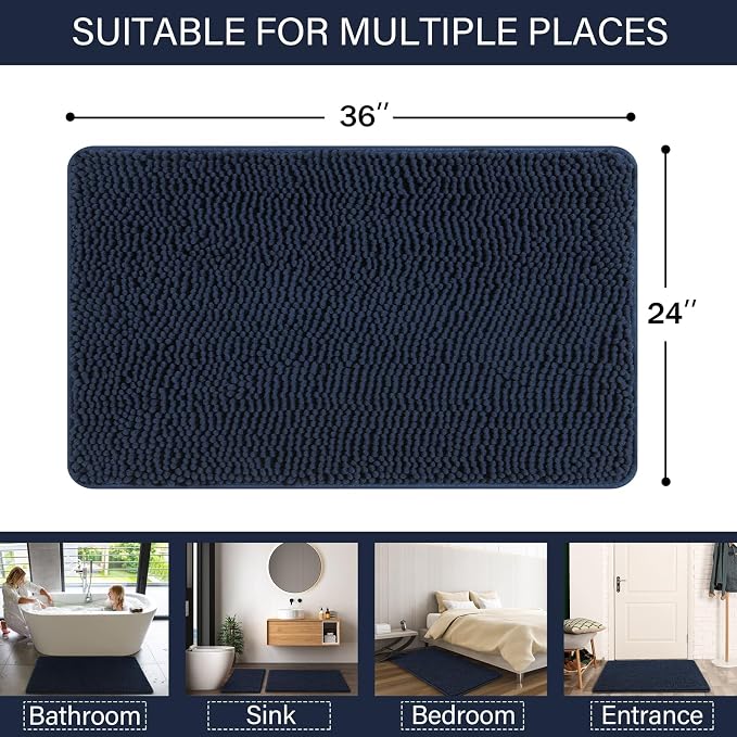 LOCHAS Luxury Bathroom Rug Shaggy Bath Mat 24 x 36 Inch, Washable Non Slip Bath - Image 2