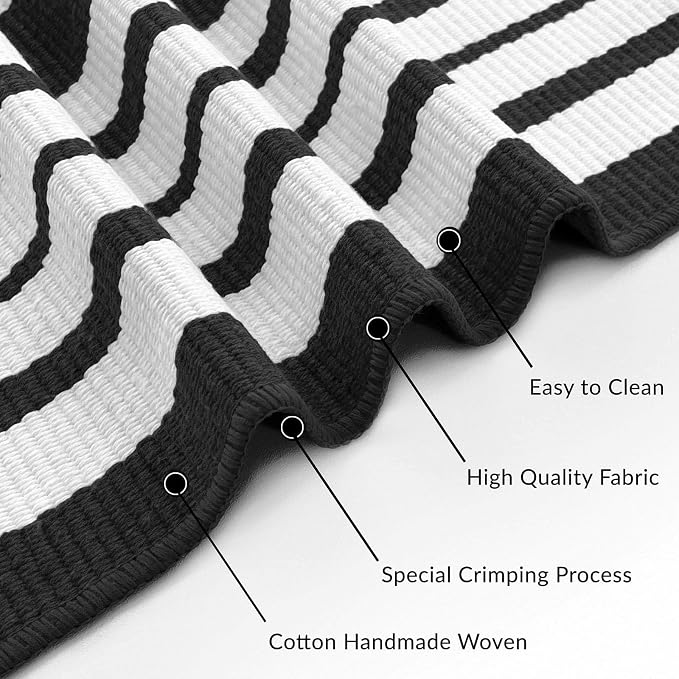 IOHOUZE Black and White Striped Rug 3'x5' Front Door Rugs Outdoor, Washable - Image 7