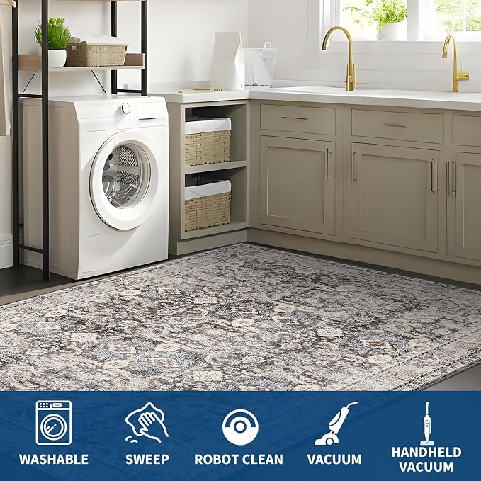 GarveeHome Runner Rug 2x6 Washable Vintage Floral Bathroom Rugs, Non Slip Low - Image 7
