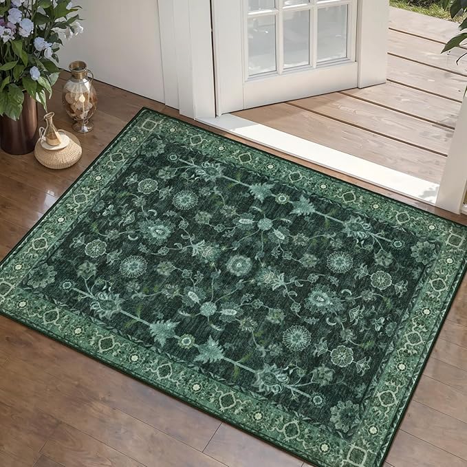 Tangsoo Green Washable Entry Rug, 2x3 Small Area Throw Rugs by Tangsoo