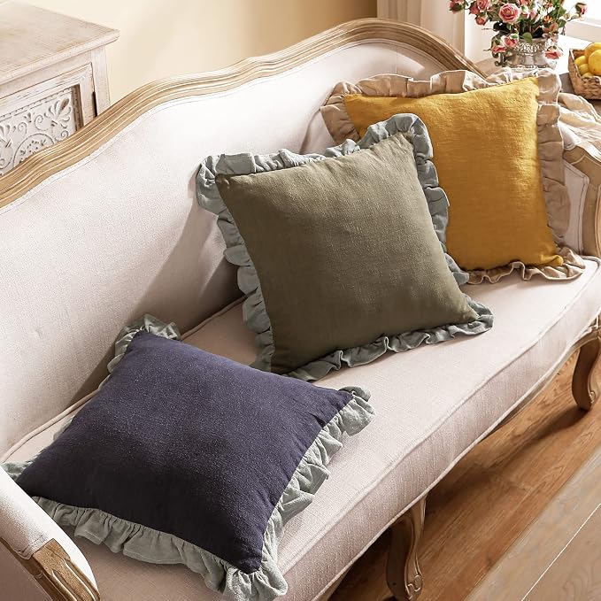patdrea Shabby Chic Yellow Decorative Throw Pillow Covers 18x18 Set of 2 - Image 7