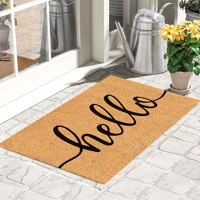 JarThenaAMCS Hello Door Mat Welcome Natural Coir Door Mat Farmhouse Floor Mat - Image 3