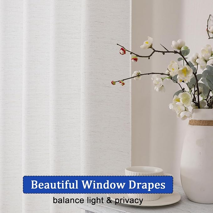 Chyhomenyc Bennet Natural Curtains 96 Inch Length 2 Panels, Faux Linen Textured - Image 5