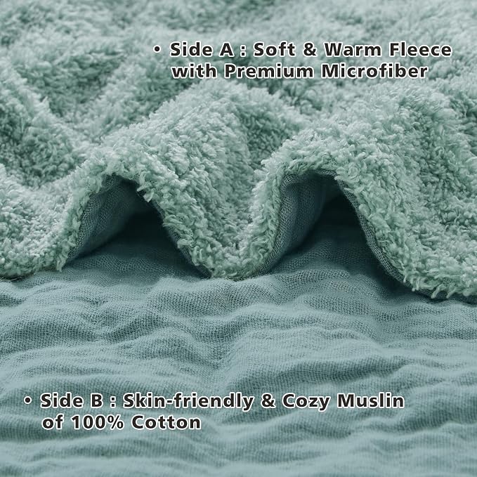 EMME Muslin and Fleece Throw Blanket Reversible - Image 5
