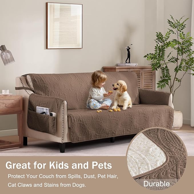 Toffee Quilted Recliner Covers, Waterproof Large Recliner Chair Covers - Image 8
